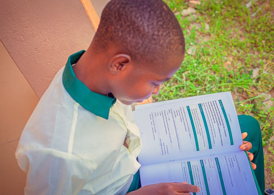 Pupil reading his ICT book
